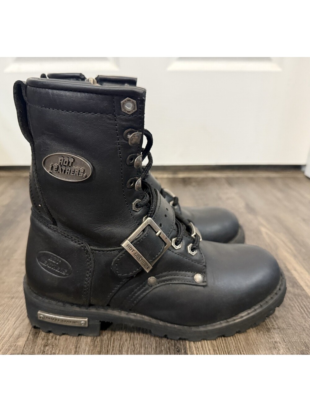 Hot Leathers Leather Boots Zip Up W Buckle WBTL1001 Ladies Sz 8
